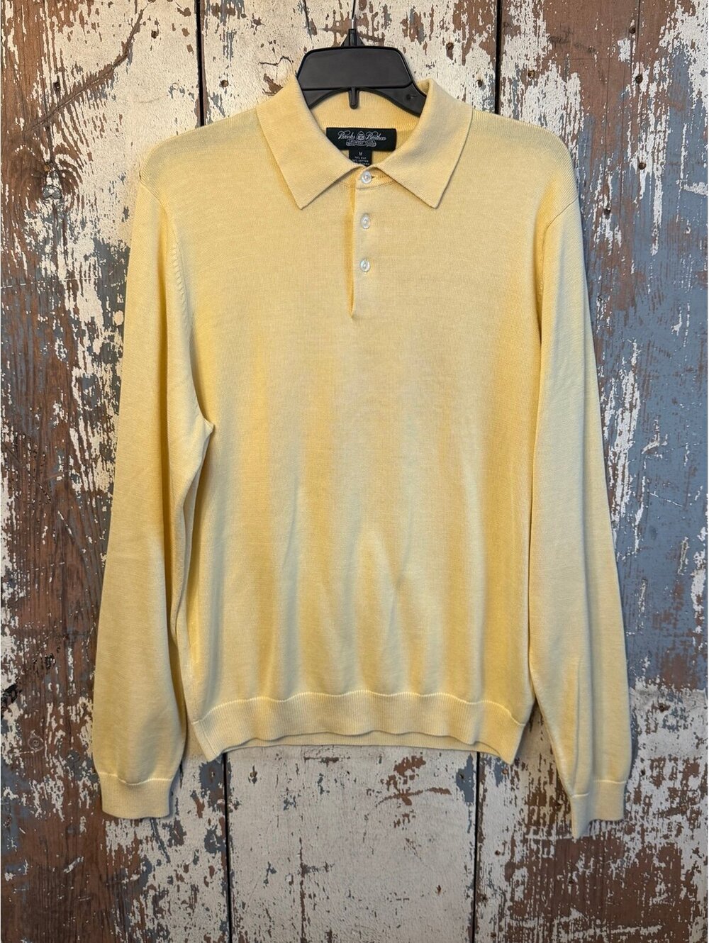 Brooks Brothers Country Club Silk Cotton Yellow Long Sleeve Polo sweater Medium